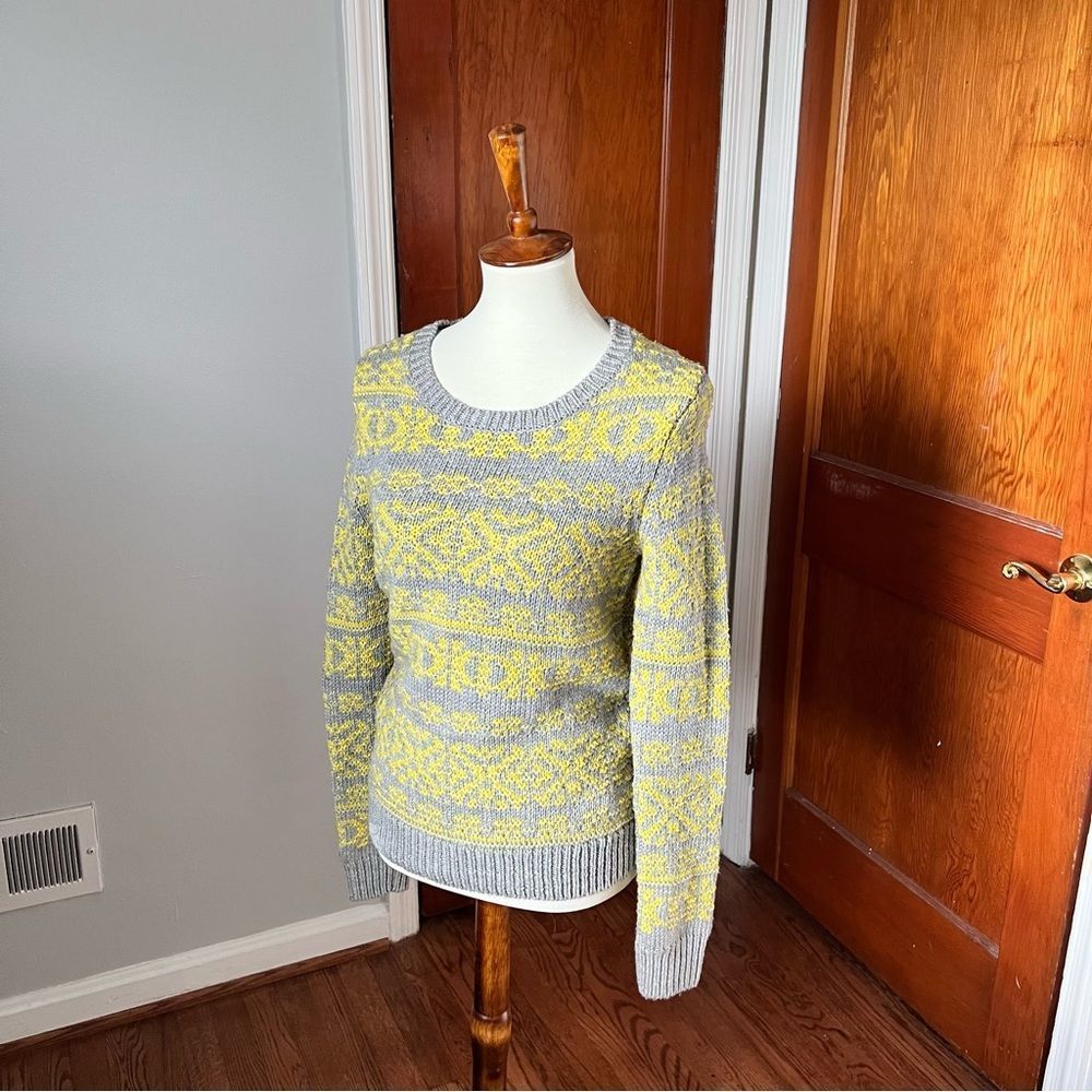 Theory Tommy P Fair Isle Chunky Wool Sweater - Gray / Yellow (Size M)